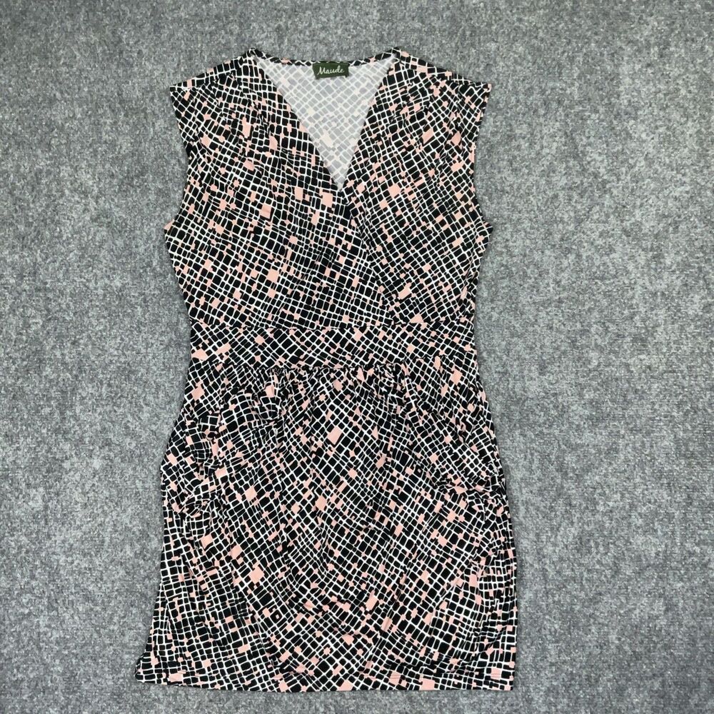 Maude Dress Womens Size M Black Pink Casual Mini Faux Wrap Date night Work